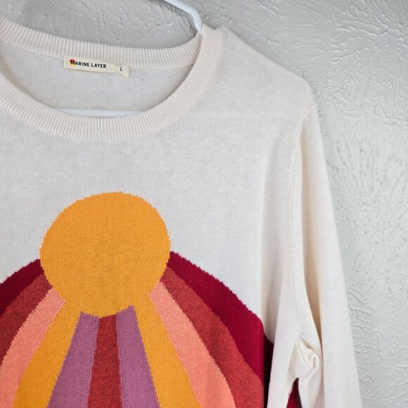 Marine Layer Sunset Pullover Sweater L Colorblock Cotton 70s Retro Long Sleeve - Picture 11 of 14